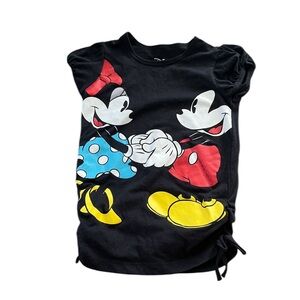 Disney Girls Black Mickey & Minnie T-Shirt Ruching Size Small 6/6X